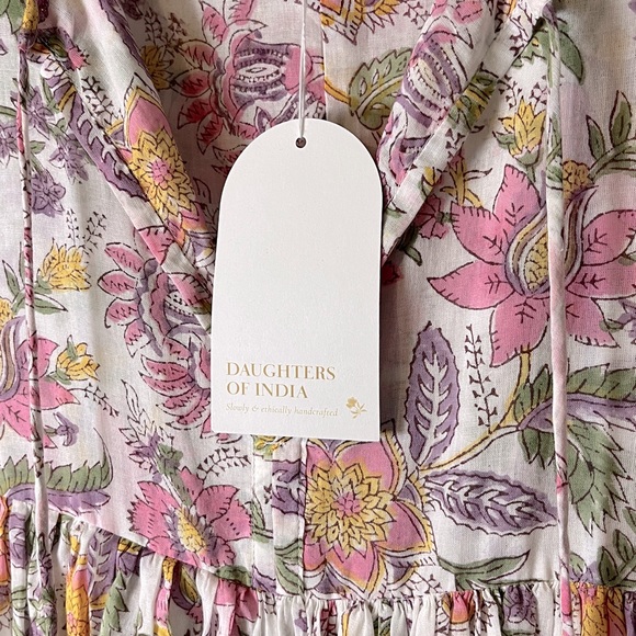 NWT Daughters of India 100% Cotton Fuchsia Bloom Kyra Midi Dress Sz M - Picture 4 of 9